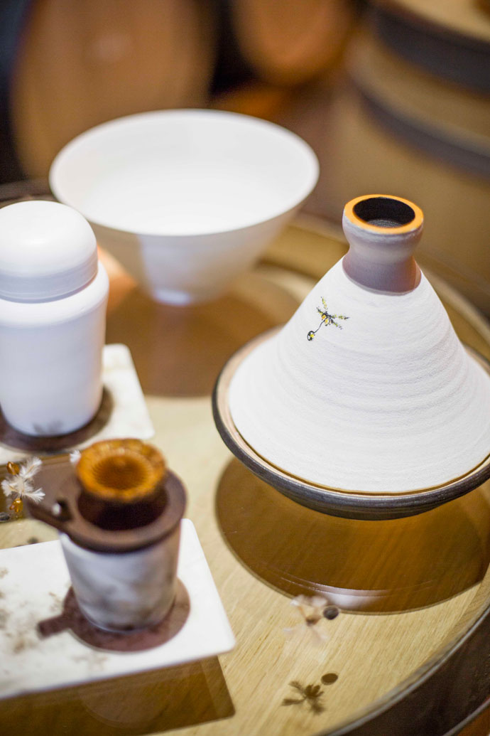 Amelia Jacobs, stoneware and porcelain with hand painted Silvertree seeds