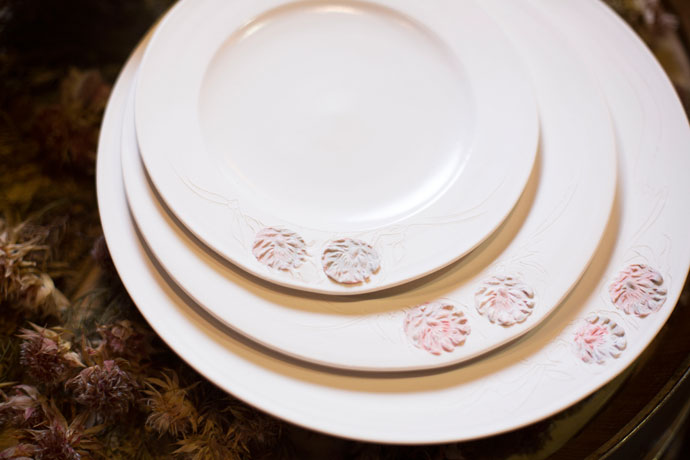 David Walters, porcelain with agate stamp and brushwork, Blushing Bride set