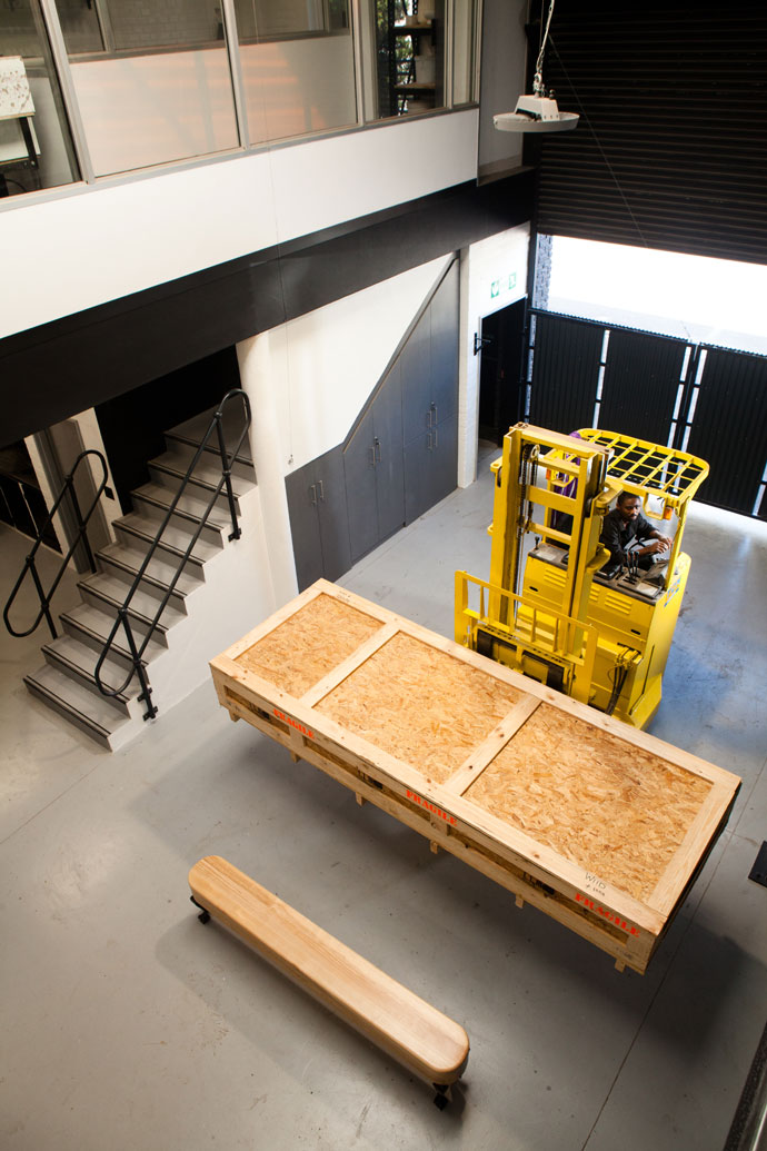 Samkelo Mtoba manoeuvres a crate in the double-volume loading area. 
